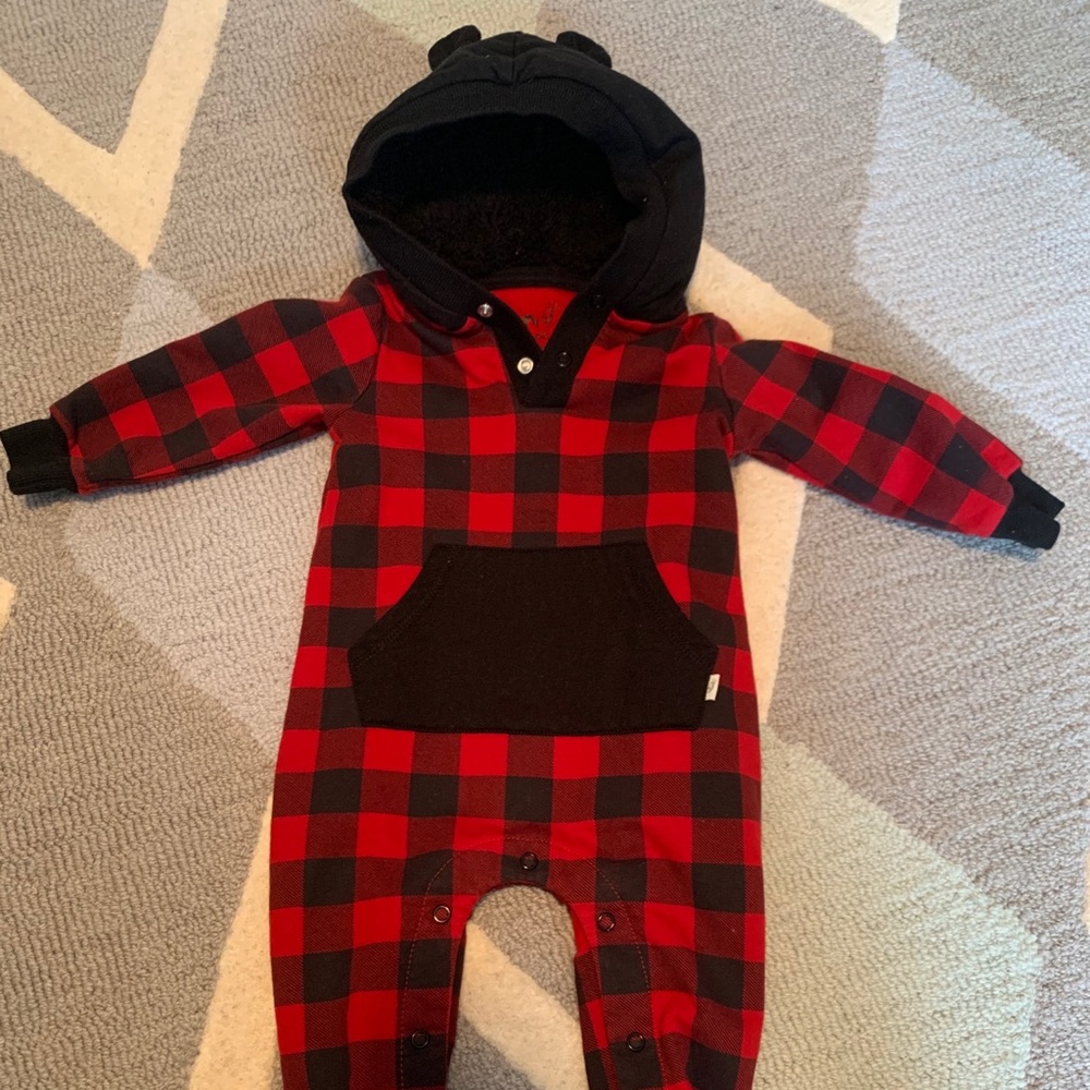 Plaid playsuit with hood